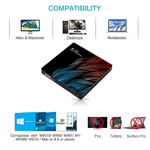 External DVD Drive, M WAY USB 3.0 External DVD CD ROM Drive, USB-C External DVD Player, Portable DVD +/- RW Optical Drive for Laptop PC Computer MacBook OS Windows 7/8/10/Linux (with Storage Bag)