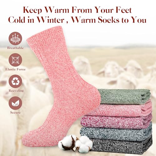 Image of LOCONHA Womens Wool Socks 5 Pairs Winter Warm Sock Thick Knit Cabin Cozy Crew Soft Socks Gifts for Women