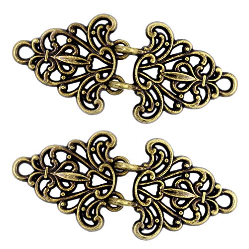 Bezelry 4 Pairs Filigree Trivet Cape or Cloak Clasp Fasteners. 64mm x 29mm Fastened. Sew On Hooks and Eyes Cardigan Clip (Antique Brass)