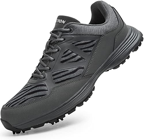 THESTRON Men Golf Shoes Spring Summer Breathable Spikeless Golf Training Sport Sneakers Big Size US 7-14 Golf Walking Shoes (Dark Grey-Spikes, Numeric_10_Point_5)