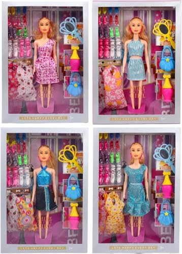 Image of SHAKTISM Doll Set for Girls with Makeup, Dress, Accessories, Wardrobe Closet, Hangers, Necklace, Multicolor, 3 Years and Up (Shine Fashion Doll)