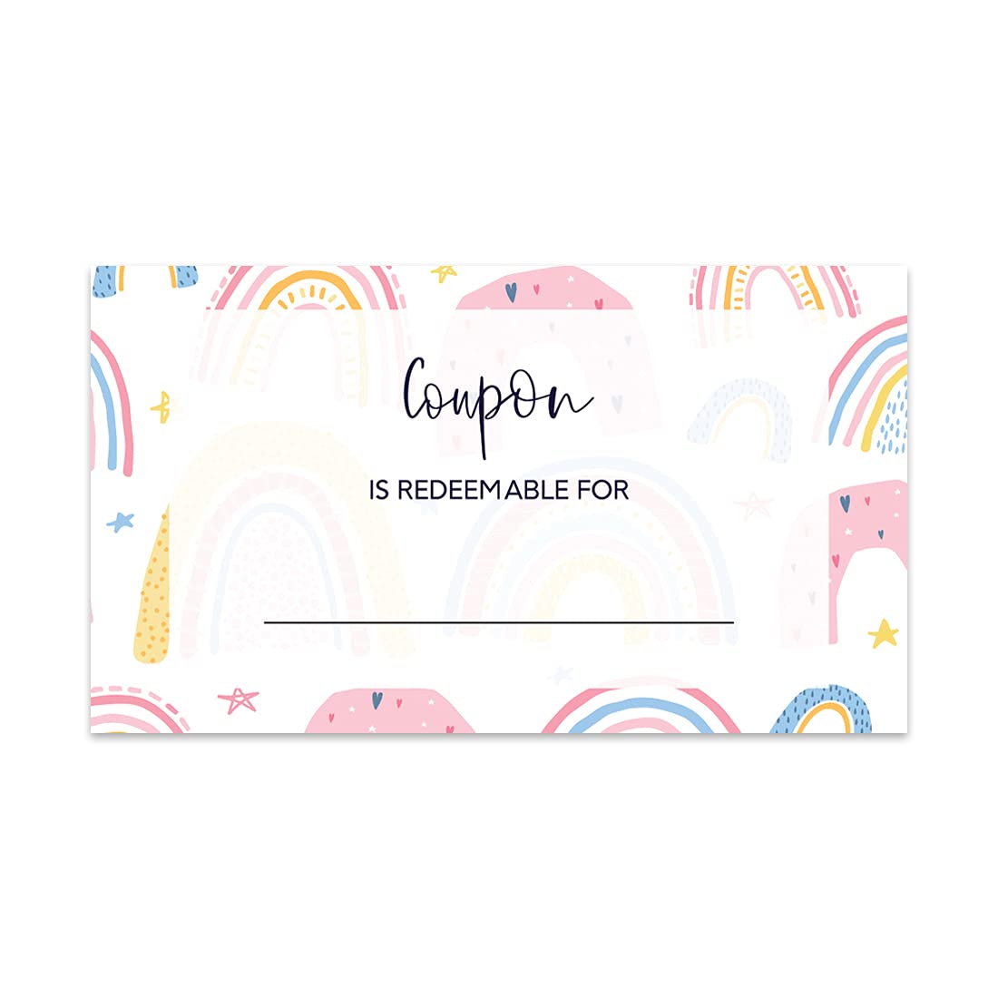 Andaz Press Rainbows and Stars Blank Coupon is Redeemable for Voucher Cards, Loyalty Certificate Coupons, Redeem Discount Small Business Package Inserts for Customers, 100-Pack, 2 x 3.5-Inch