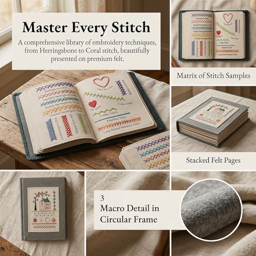 Image of ARTACE Embroidery Stitch Book Kit for Beginners, Cross Stitch Starter Kit with Practice Book, DIY Craft Embroidery Patterns for Adults, Stitch Sampler Book