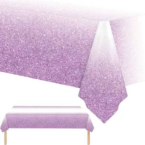 Glitter Stars Disposable Party Plastic TableCloth, 137x274cm Waterproof Rectangle Sci-fi Starry Night Theme Tablecloth for Birthday,Baby Shower,BBQ,Halloween,Christmas Party Decor (Glitter Purple)