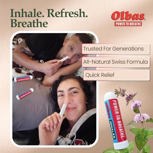 Image of Olbas Inhaler Aromatherapy, Essential Oil Inhaler with Natural Oils, 0.01 Oz, 2 Pack, Pocket Sized Nasal Inhaler Stick for Clear Breathing and Sinus Relief
