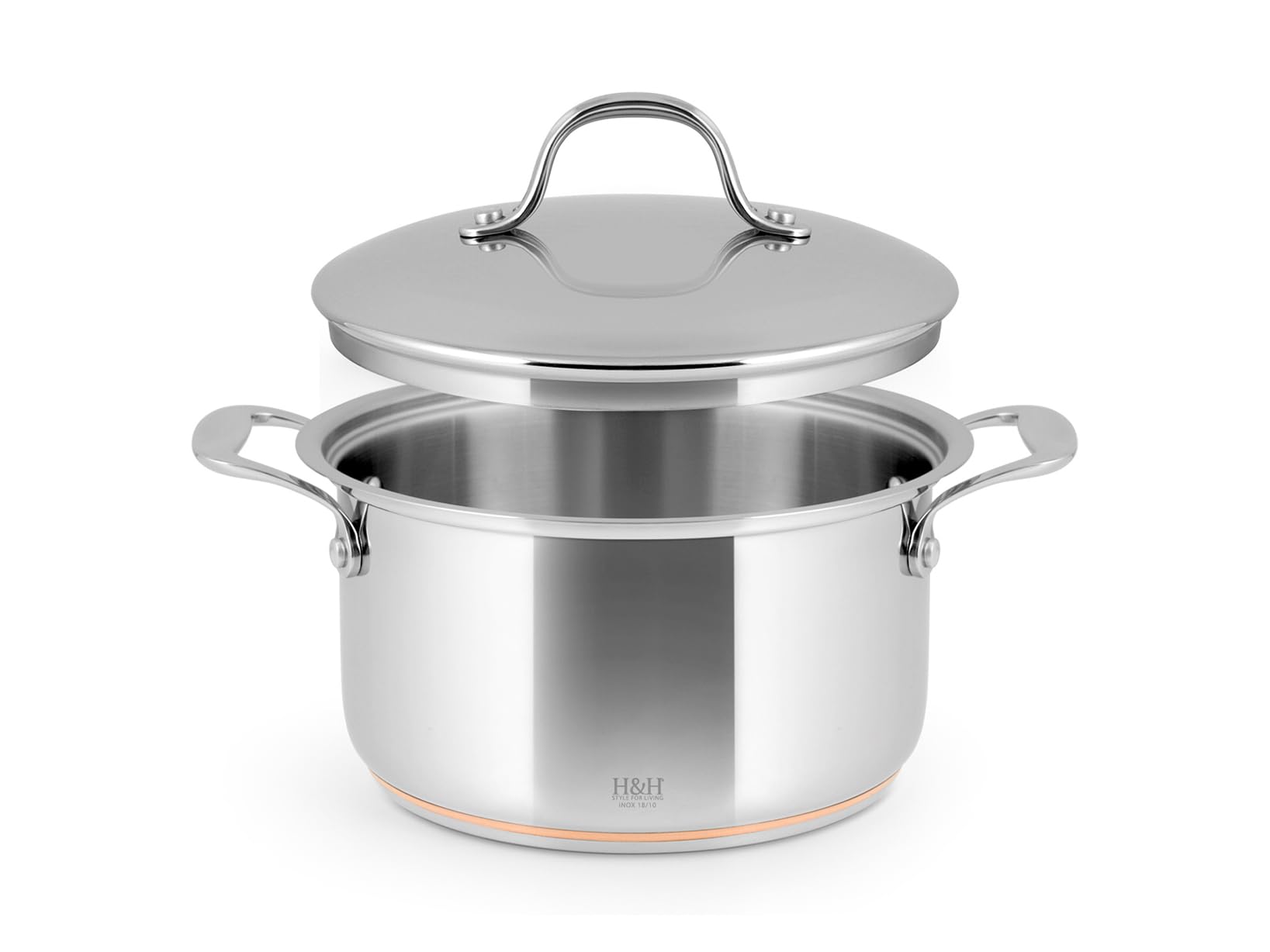 H&H Stainless Steel and Copper Saucepan with Lid 2 Handles 20 cm