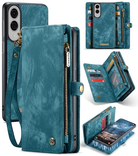 Étui portefeuille Samsung S25 Edge avec coque détachable et fermeture éclair bleu