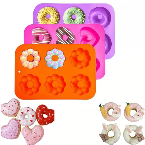 RJDJDLXM 3pcs Silicone Donut Pan Non-, Cupcake Tray Silicone Muffin Molds Donut Pan Bagel Making Mould Tray，Stick Doughnuts Baking Pans for Donuts Make Desserts Easter