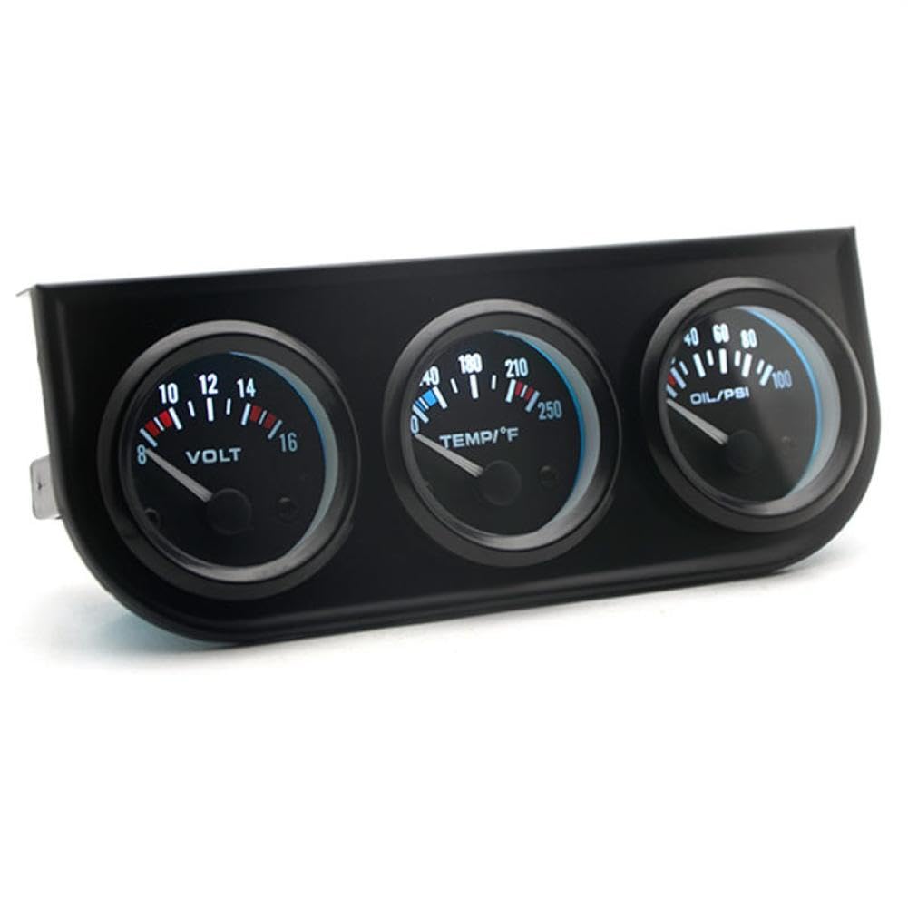 3 in 1 Car Meter Auto Gauge Voltmeter Water Temperature Gauge Oil Pressure Gauge 52mm Triple Gauge Kit 3 in 1 Gauge Compatible with 12V Cars Motorcycle
