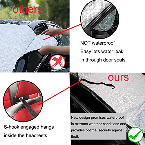 Big Hippo Windshield Snow Cover with Side Mirror Cover - Thickened Car Snow Cover Windshield Frost Snow Ice Cover Sun Shade Protector Fits Most SUVs RVs Trunks (62.2"X 42.5") - Thumbnail 3