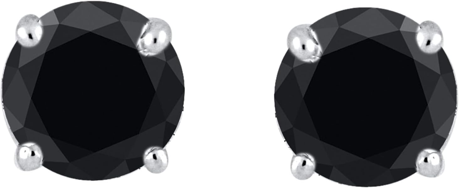 Black Diamond Stud Earrings - 14K White Gold Diamond Earrings for Women