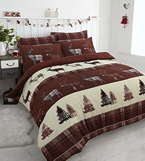 Stag Flannelette 100% Natural Brushed Cotton Luxurious Duvet Cover Sets Reversible Bedding Sets With Matching Pillowcases By NZ (Red, Double)