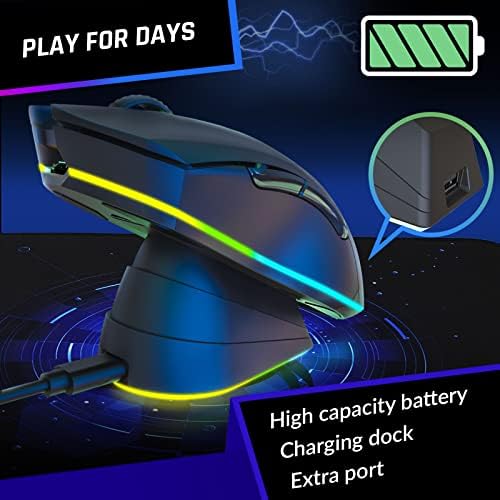 KLIM Blaze Pro RGB Rechargeable Wireless Gaming Mouse with Charging Dock + High-Precision Sensor and Long-lasting Battery + Up to 6000 DPI + Wired and Wireless Mouse for PC PS4 PS5 NEW 2022