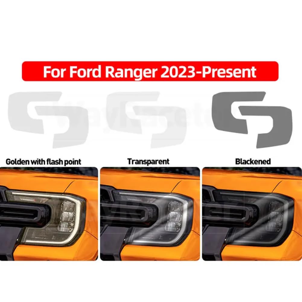 2 Stück Auto-Scheinwerfer-Schutzfolie, transparenter, rauchschwarzer TPU-Aufkleber, für Ford Ranger 2023 2024 T9 Wildtrack Raptor Zubehör