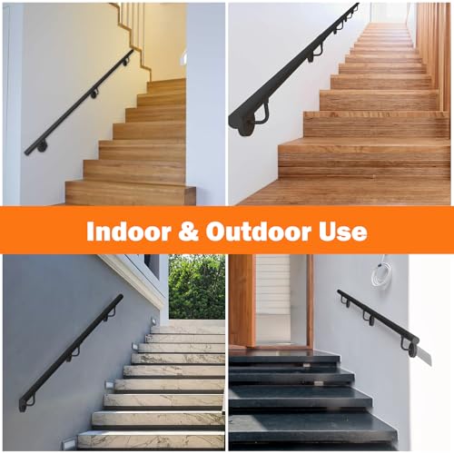 12FT Industrial Metal Stair Handrail,Round Pipe Stair Railing for Indoor/Outdoor Steps,Wall Mount Support Staircase Handrails,440LBS Load Capacity Hand Rails,Safety Grab Bar Porch Stairway Railing by KWDOBUUS - Image 8