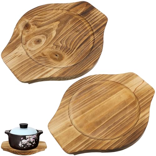 Soportes para ollas de madera de 2 piezas, tapetes de cocina resistentes con asas 2