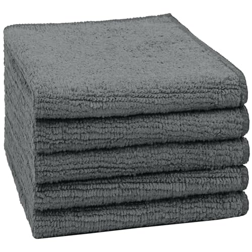 Image of Orighty Washcloths, 5 Pack Microfiber Face Towels, Highly Absorbent and Soft Feel Wash Cloths & Hand Towels for Bathroom, Hotel, Spa, and Gym, 11.5x11.5 Inch, Grey