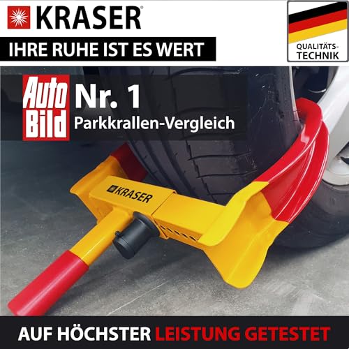 KRASER WA820 Hohe Sicherheit Radkralle Wohnwagen, Testsieger Parkkralle mit Anti-Bohrschloss Wegfahrsperre, Reifenkralle, Diebstahlsicherung Universal für Auto PKW Wohnmobile Anhänger Motorrad