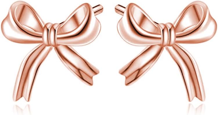 Reffeer Solid 925 Sterling Silver Bow Stud Earrings for Women Teen Girls Small Ribbon Stud Earrings Bowknot