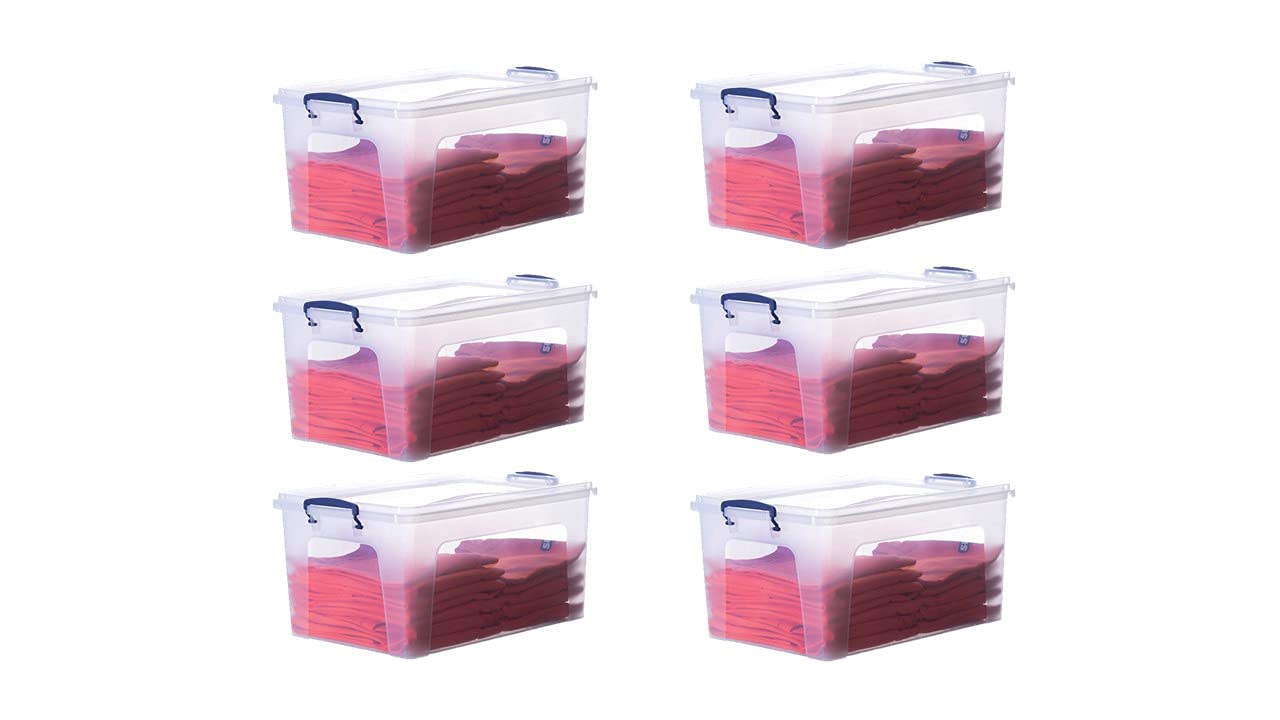 Superio 36 Quart Clear Plastic Storage Boxes with Lids, Stackable Organizer Containers, BPA-Free Storage Bins for Home, Office, School &amp; Dorm, 6 Pack