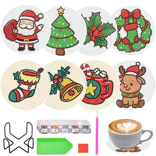 8 Stück Diamond Painting Untersetzer Weihnachten DIY Set für Kinder...