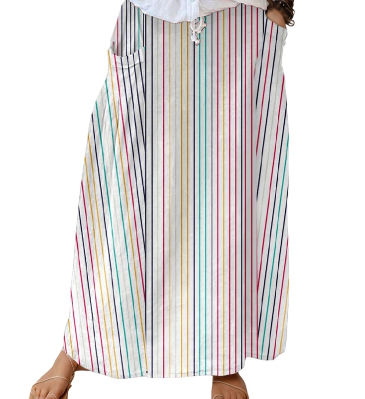 Women's Boho High Elastic Waist Maxi Skirt Summer Casual Flowy Floral Print Loose Long Skirts with Pockets