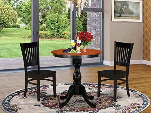 East West Furniture ESVA3-BCH-W Eden 3 Piece Set for Small Spaces Contains a Round Dining Room Table with Pedestal and 2 Wood Seat Chairs, 30x30 Inch