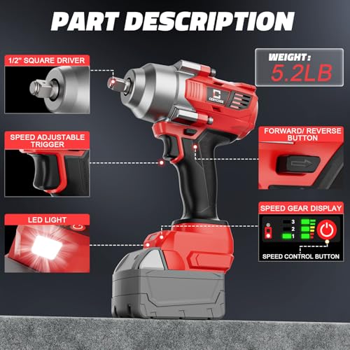 image for Cerycose Cordless Impact Wrench 1/2 inch for Milwaukee 18v Battery –
