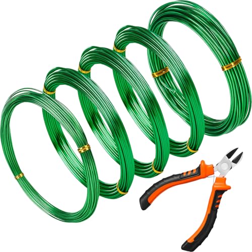 Mudder 5 Roll Bonsai Training Wire Aluminum 1/1.5/2.0mm Green