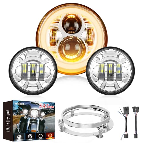Image of Nilight 7 Inch Motorcycle LED Headlight 4.5 Inch Fog Lights Halo Turn Signal DOT Compatible with Harley Davidson Electra Street Glide Fat Boy Road King Heritage Softail CVO, Chrome