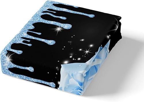 Miniatura 5 de Manfei Juego de funda de edredón de rosa azul 3D, tamaño matrimonial, funda de edredón brillante con purpurina azul con 2 fundas de almohada, juego