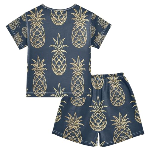 Pineapple in Black Background Kids Pjs Set Boys Girls Summer Short-Sleeve Sleepwear Pajamas 2PCS2