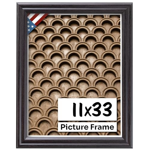Coffee Brown 11x33 Picture Frame .75" Inch Wide - Dark Brown Wall Decor Handmade Solid Wood Frames with Preinstalled Hangers and UV Blocking Plexiglass 33x11 Frame