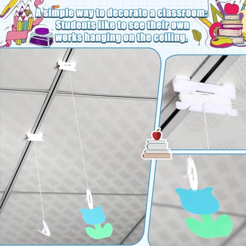 Image of Briwooody 20 Pairs Drop Ceiling Clips for Classroom Ceiling Hanging Hooks Hangers Clips for Hanging Drop Grid Decorations (White)