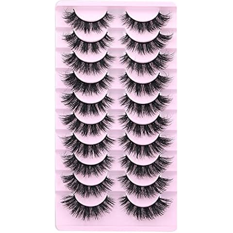 Lashes Natural Look False Eyelashes Fluffy 5D Volume Faux Mink Lashes Wispy Human Hair-like Fake Lashes that Look Like Extensions 10 Pairs Cat Eye Flat Lash Curly Strip Lash Pack Cover