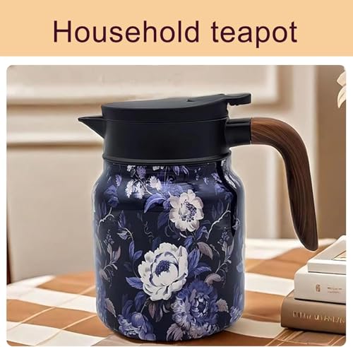 Vintage Floral Teapot with Built In Infuser,Stainless Steel Thermal Carafe with Lid,for Hot Drinks and Cold Drinks,Loose Tea,Detachable Tea Pot Kettle,(Wooden handle,1000ml) (D) by Generic - Used condition - Image 4