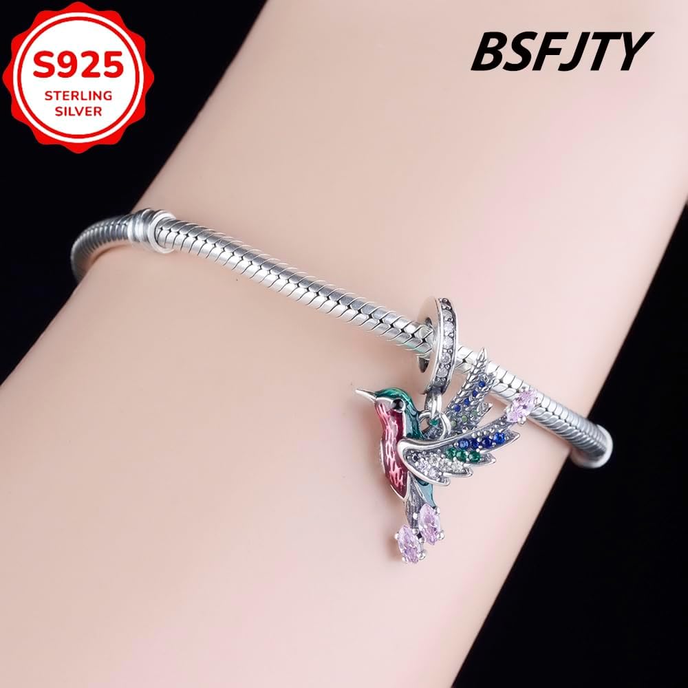 S925 Sterling Silver Charms, Bird Charm Women Bracelets Necklaces Humminabird Jewelrv Animal Charms
