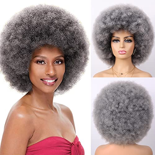 Perruque afro bouclée gris foncé G&T Wig pour déguisement rétro des années 70