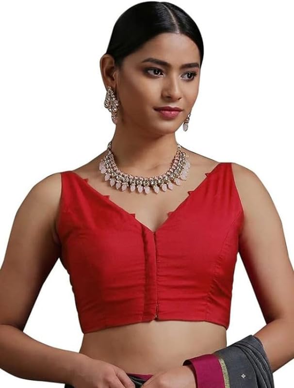 The India's Store Indian Bollywood Cotton Saree Blouses for Women Readymade Plain Choli Solid Top Sleeveless