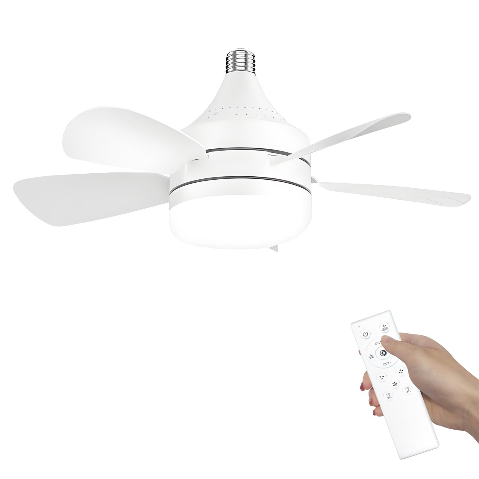 OEHUG Ceiling Fan Light,E27/B22 Ceiling Fans with Lights and Remote,3 Color 3 Speed,2H/4H Timer,Socket LED Fan Light for Bedroom,Kitchen, Bathroom (no Extension Rod)