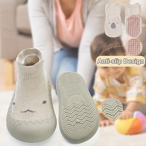2 Pair Caroon Non-slip Baby Shoes, Slippers for Boys & Girls - Soft Rubber Grippers, Khaki, White, Pink, Blue - Infant First Walking Shoes, 6-12, 12-18, 18-24 Months3