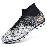 Men's Fashion Lace Up High Top Cleats Spike Soccer Football Shoes Non-Slip Breathable Outdoor Firmly Ground Athletic Baseball Lacrosse Rugby Combat Boots (Black,11)