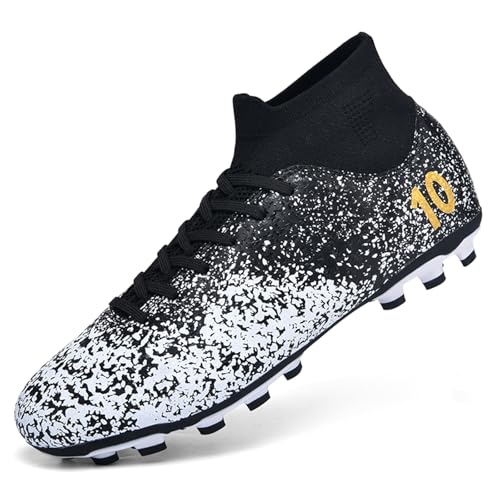 Men's Fashion Lace Up High Top Cleats Spike Soccer Football Shoes Non-Slip Breathable Outdoor Firmly Ground Athletic Baseball Lacrosse Rugby Combat Boots (Black,11)
