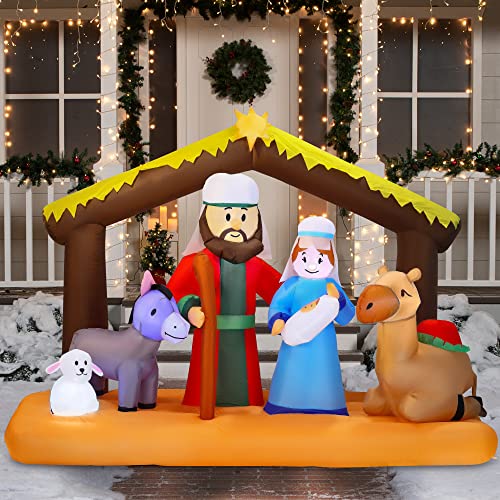 Joiedomi 6.5 ft Long Christmas Inflatable Nativity Scene Decoration, Christmas Inflatable with Build-in LEDs Blow Up for Christmas, Party Indoor, Outdoor, Yard, Garden, Lawn Décor