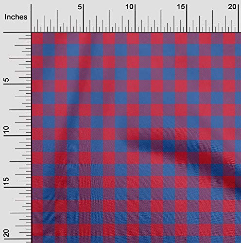 oneOone Cotton Flex Blue Fabric Gingham Check Quilting Supplies Print Sewing Fabric By The Yard 40 Inches Wide