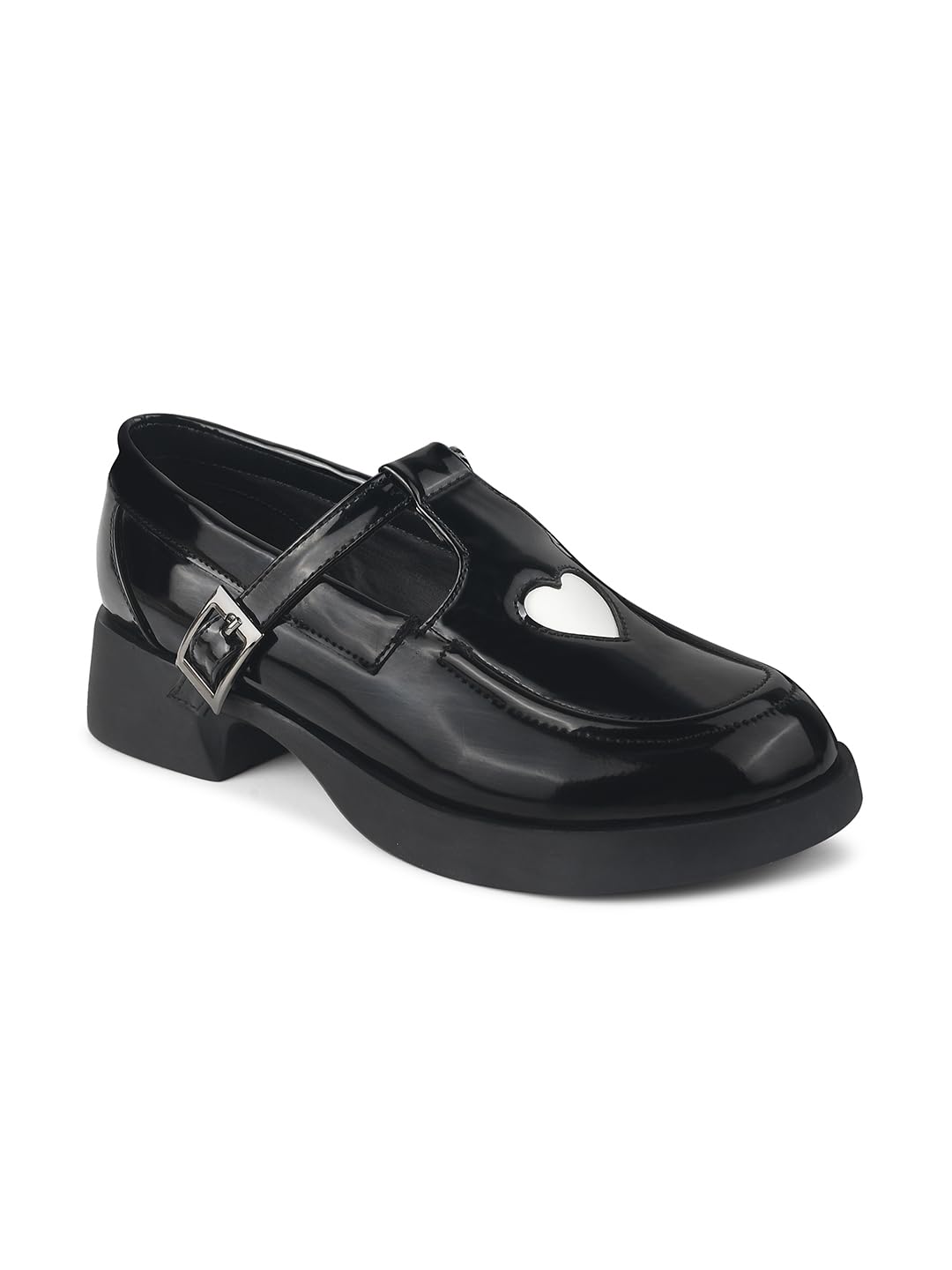Shuz Touch Heart Embellished Black Loafers-picture-52