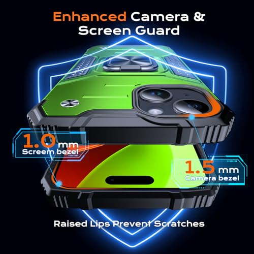 Image of Anqrp Heavy Duty Case for iPhone 15 Case with Enhanced Ring Holder Grip Stand, Military Grade Shockproof Rugged Drop Protective Silicone Hard Slim iPhone 15 Phone Case Cover,Spring Grass