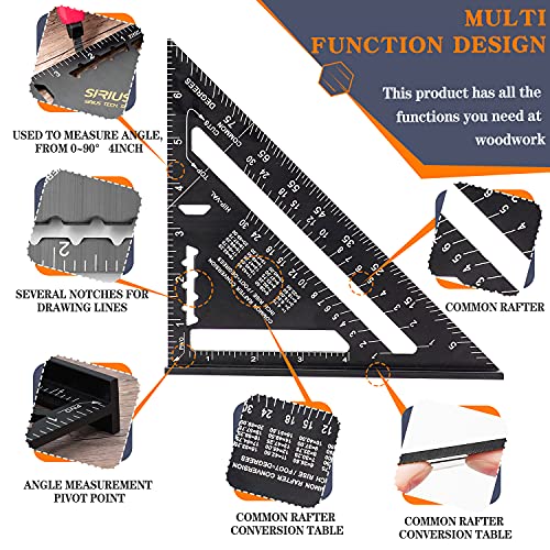 Sirius&Co 7" Imperial Units Triangle Rafter Ruler Square Layout Tool With 6" Combination Square Pack #TOP1