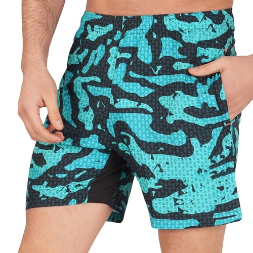 Image of GYMIFIC Sports Training Running Dry Fit Solid Shorts for Men (Pack of 2) (XL, Black /TBLUE)