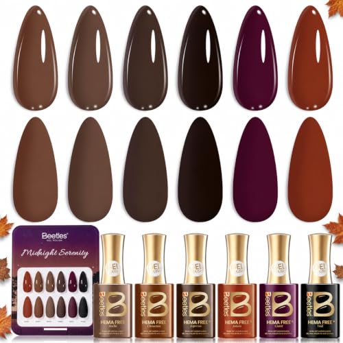 Beetles Fall Gel Polish Set, HEMA-FREE Brown Wine Plum Gel Polish Set